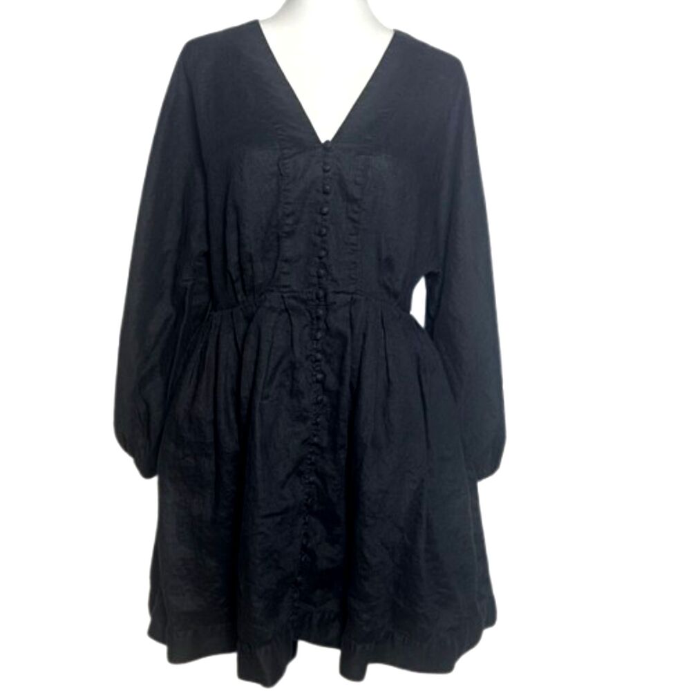 Banana Republic Linen Mini Dress Button Front Womens Small Lined Balloon Sleeve
